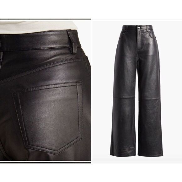 $358 New Reformation x Veda Cary Straigh Leg Lamb Leather Pants in Black size 10 - Picture 3 of 3